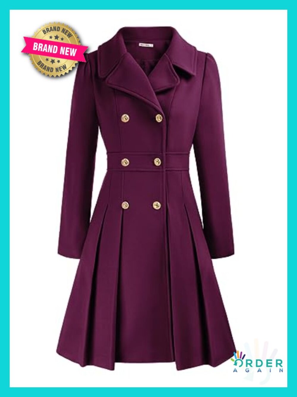 Women's Trench Coat Double Breasted A-Line Knee Length Pea Coat